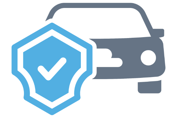 Illustration of a car with a blue shield and checkmark, symbolizing auto insurance coverage and vehicle protection against storm and flood damage.