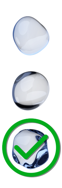 Three water droplet icons representing water quality comparison, with the final droplet highlighted by a green checkmark